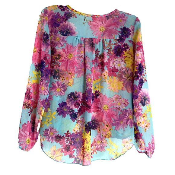 AGACI A'Gaci Women's Small Top Sheer Floral Boho 3/4 Sleeve Blouse USA Made - Picture 2 of 12